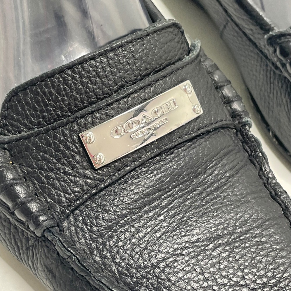 Coach Fredrica Black Pebbled Leather Driving Loafers Silver Logo Preppy 7.5 B - Picture 3 of 10